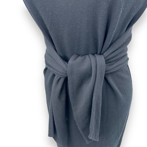 Ann Taylor Black Sheath Dress Tie Waist Midi Size 10 Minimalist Quiet Luxury - Picture 4 of 11